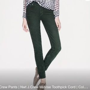 J. Crew Toothpick Forest Green Mid-Rise Pants | 27